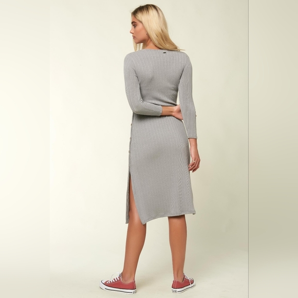O'Neill Large Pilar Grey Rib Knit Longsleeve Button Dress - Picture 12 of 14